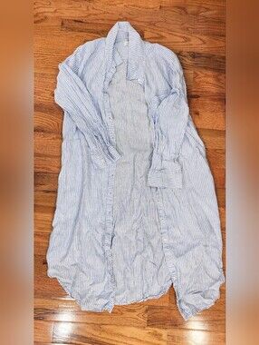 Veneyard Vines Light Blue & White Striped Linen Button-Front Shirt Dress